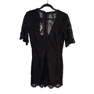 Black Lace Short Sleeve Romper By Saylor - Size Medium